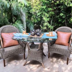 Vintage Rattan Dining Set Table with 2 Chairs