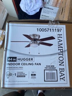 Hugger 44 in. LED Indoor Brushed Nickel Ceiling Fan with Light Kit