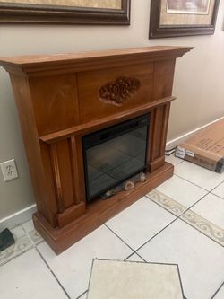 Electric Fireplace with Wood Mantel