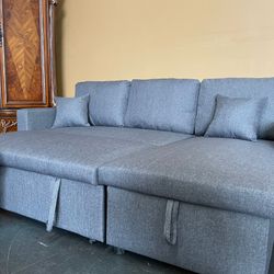 Grey Reversible Sofa Sleeper With Pullout Bed Ottoman 
