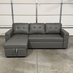 New Gray Leather Couch / Sofa Bed Sectional with Chase (Can Deliver)
