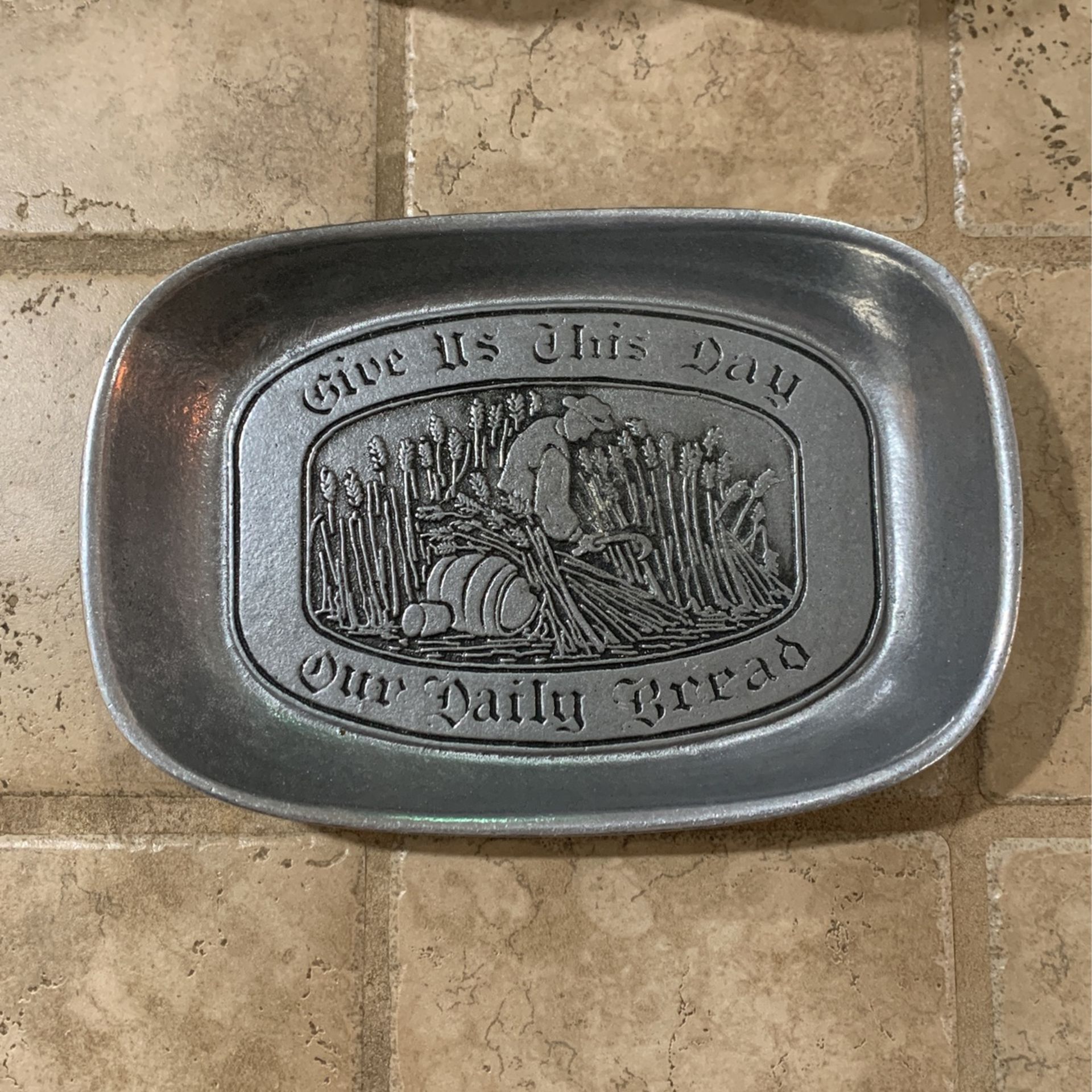 Wilton Columbia Pewter Tray Plate Give Us This Day Our Daily Bread Prayer