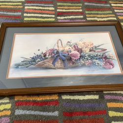 Vintage Framed 1987 Glynda Turley "Iris Basket" Limited Edition Hand Signed #2472 of 3000 Art Print.