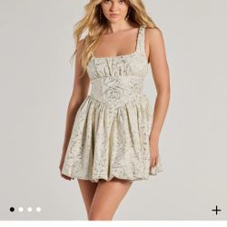 Windsor Holly Floral Jacquard Bubble Hem Skater Dress