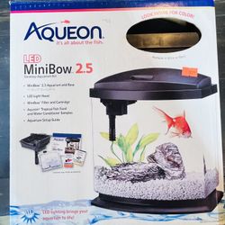 Aquinon Mini Bow Fish Tank With Led Light And Warmer 