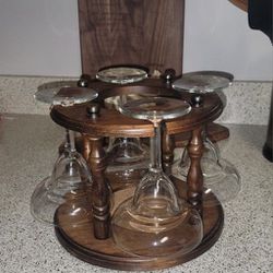 Vintage Wooden Wine Glass Rack