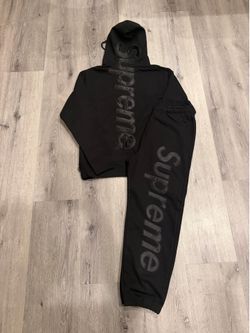 Supreme Satin Appliqué Hoodie and Sweatpants ‘ Black On Black’