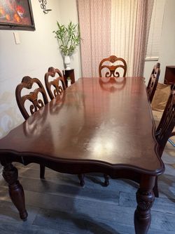 MOVING AWAY! Solid Wood Dining Table Set with 6 Chairs - smoke and pet free home! Dimensions: 82 long 41 wide