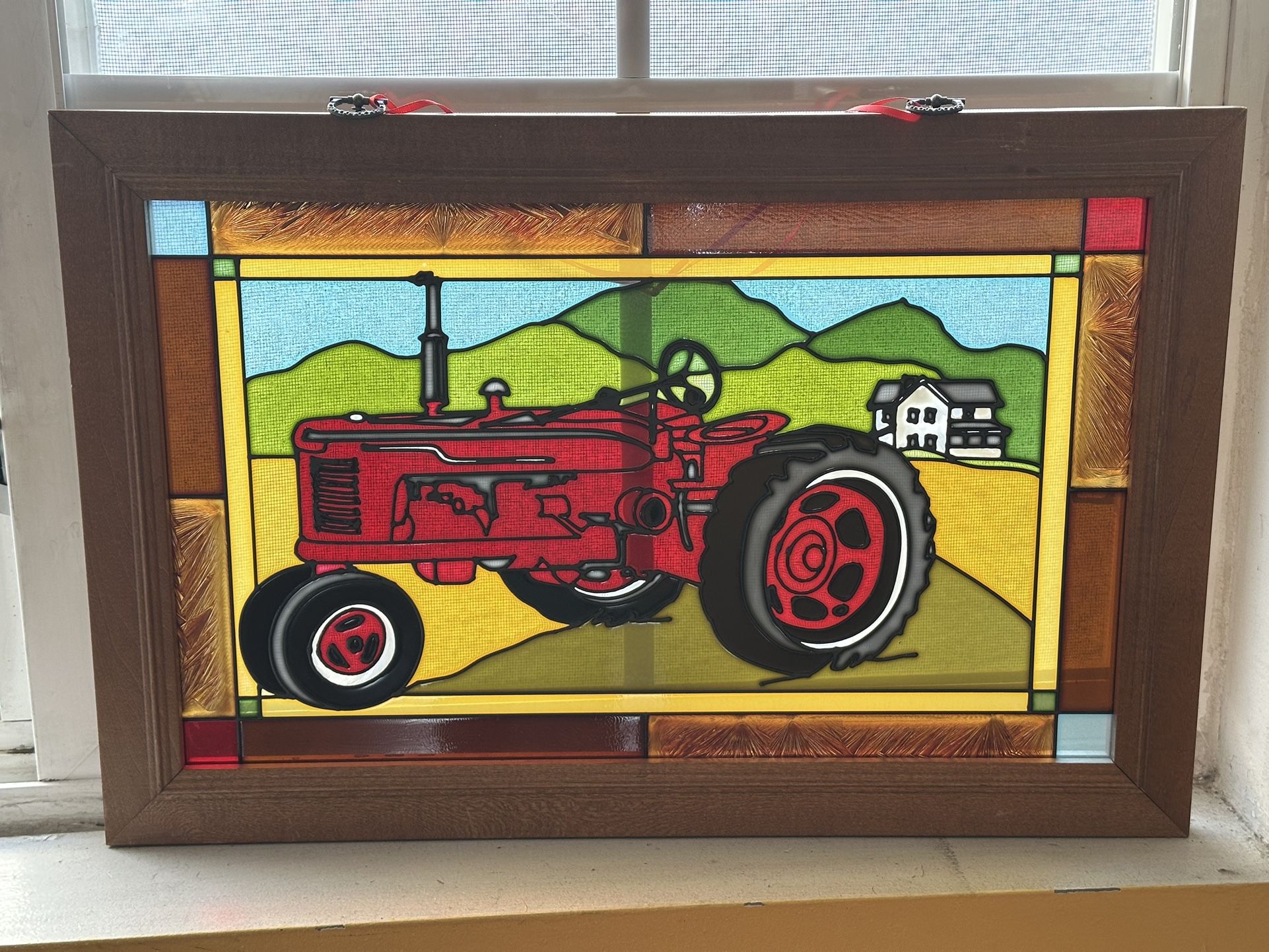 Cool Decorative Farm Scene w/Tractor & House Stained Glass Sun Catcher