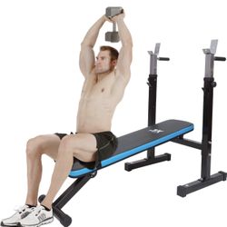 Adjustable Bench Press Weight Bench Folding Fitness Barbell Rack for Full Body Workout Incline & Decline Capability Home Gym Strength,Black/Blue