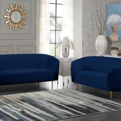 Lavilla Velvet Navy Living Room Set

