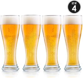 DU VINO USA Made Nucleated Pilsner Glasses 16oz 4 Pack Etched Beer Glass for Better Head Retention Aroma Flavor