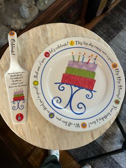 Ceramic Happy Birthday Cake Plate & Server/Like new