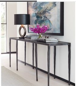 Crate and Barrel Black Iron Console Table with Textured Legs