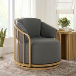 Lillian Swivel Birdcage Accent Chair, (Charcoal Linen)