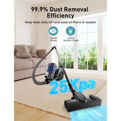 Canister Vacuum Cleaner, 1700W 45Kpa Bagless Vacuum Cleaner, Multi-Cyclonic Filtration, 2 Anti-Allergen HEPA Filters, 3.5QT Dust Cup, 4 Tools, Corded 