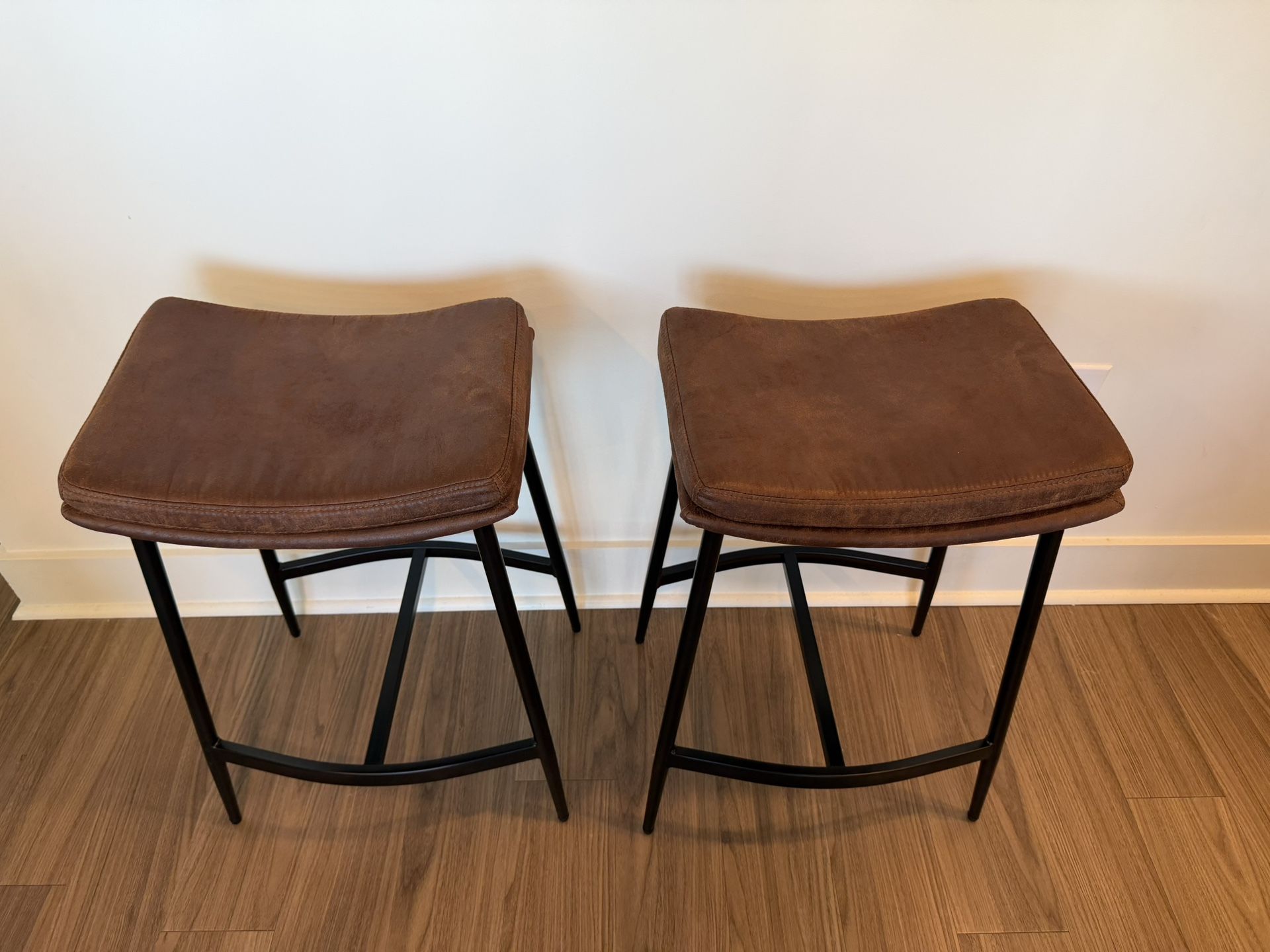 Faux Leather Counter Height Saddle Bar Stool (Set of 2)