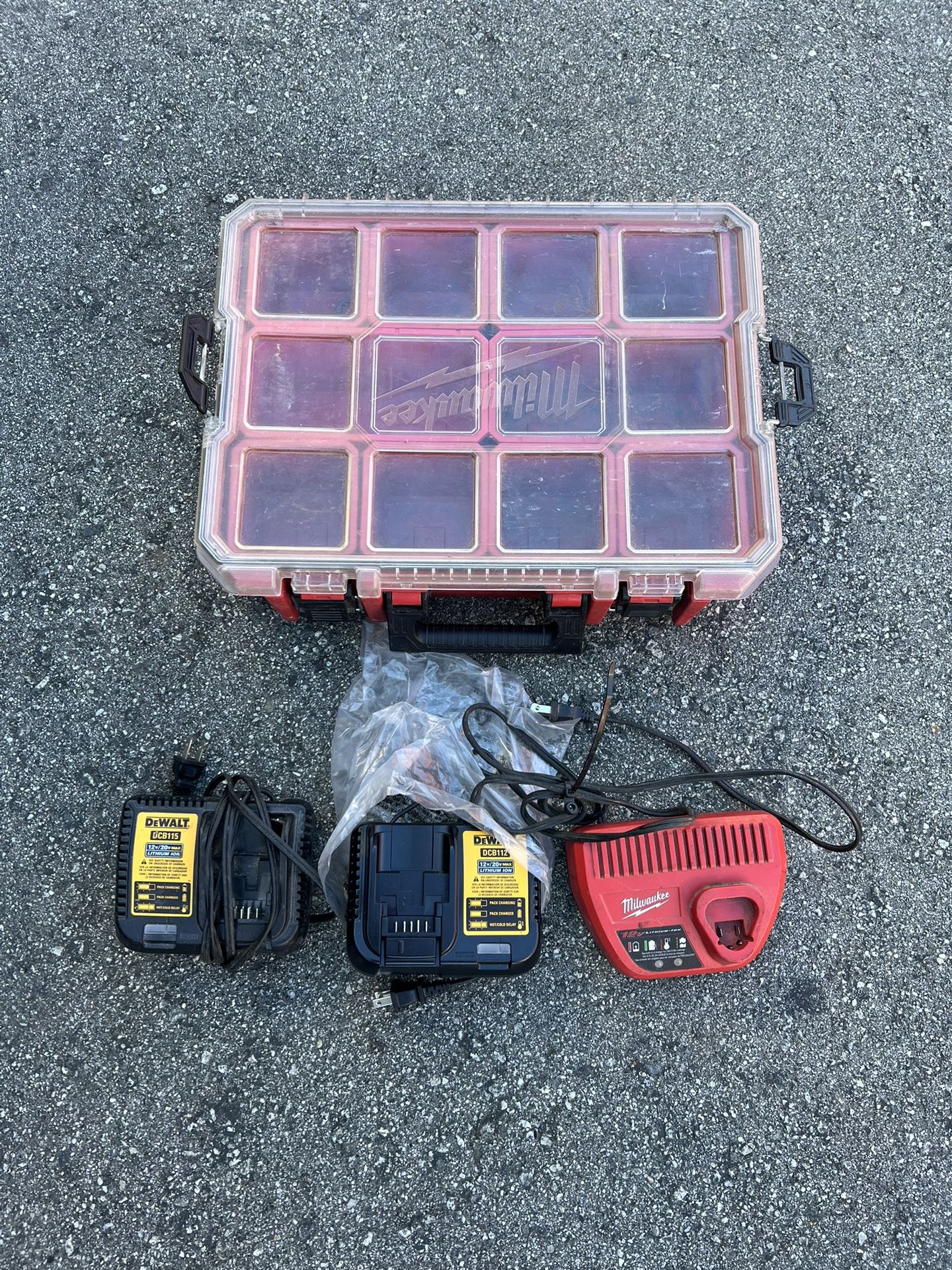 Milwaukee Storage Bin And Chargers For Sale 