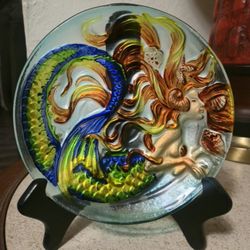PENDING SALE Mermaid Sunkissed Glass Plate 8" Coastal Decor Beautiful