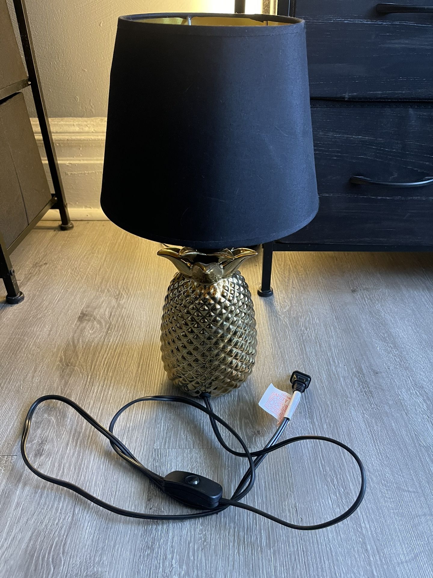 Gold Pineapple Table Lamp with Black Shade - Modern Decorative Accent Light 
