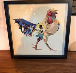Framed Rooster Collage Art Print Signed