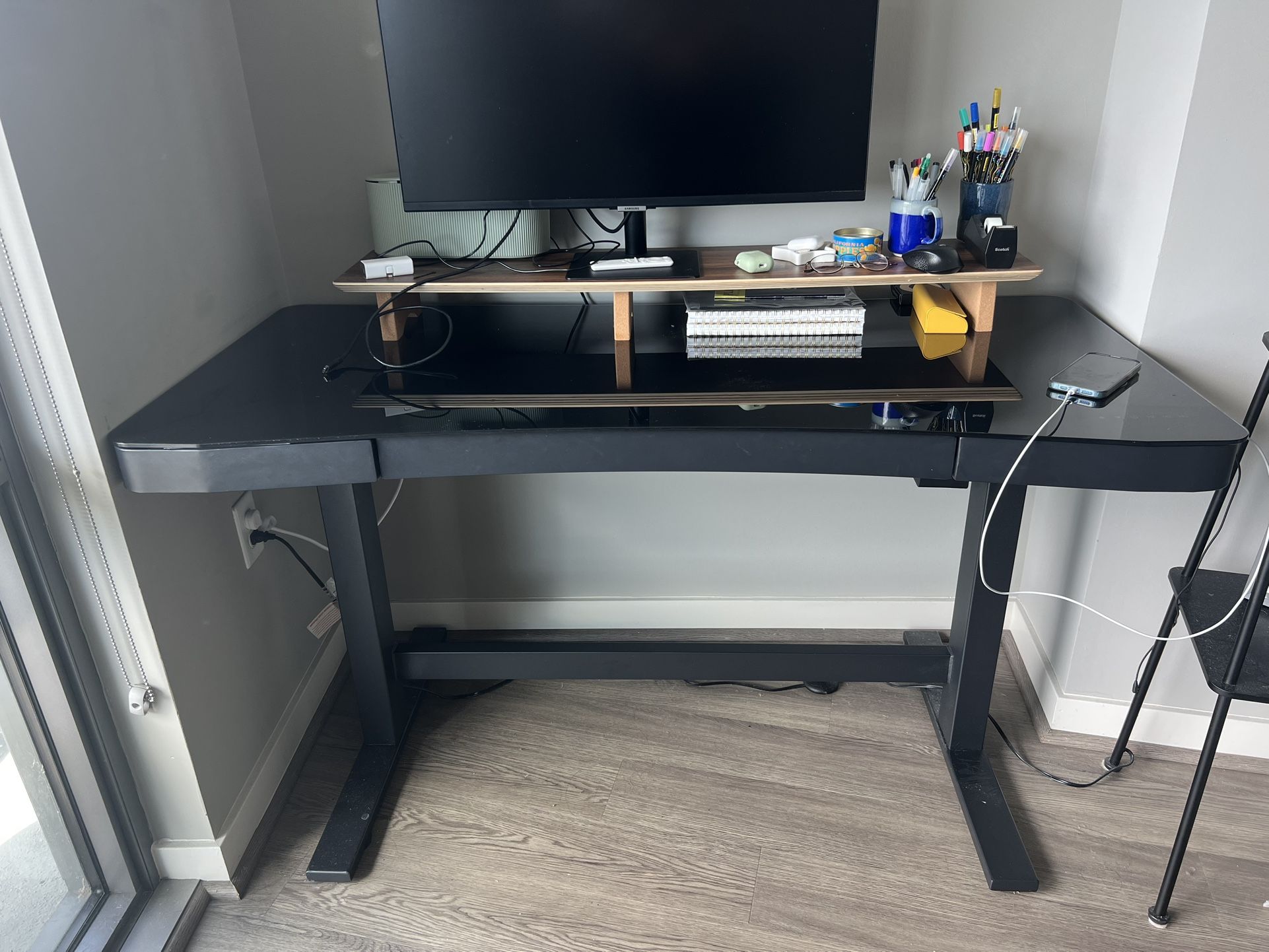 55” Black Tempered Glass Adjustable Height Standing Desk