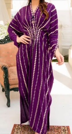 Purple Embroidered Kaftan Maxi Dress
