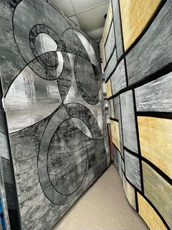 Large Abstract Area Rug Gray Circle Pattern