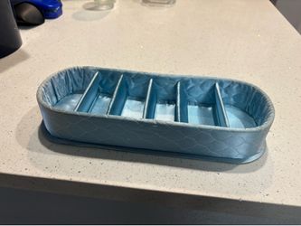 Vintage Blue Quilted Satin Vanity Tray Eyeglass Jewelry Organizer Holder