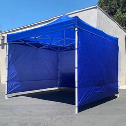 (NEW) $129 Heavy Duty White 10x10 ft Canopy with 3 Sidewalls EZ Popup Outdoor Gazebo, Carry Bag