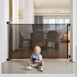 EasyBaby Extra-Wide Retractable Baby & Pet Gate – Black (71” W x 33” H)