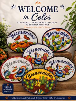Mexican Talavera Bienvenidos Sign, Pottery, Clay Pot, Planter.