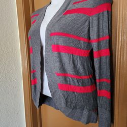 Women's Red and Grey Cardigan  Size: Medium, stretchy