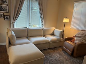 Cream Modular Sectional Sofa with Ottoman