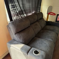 Grey leather suede couches