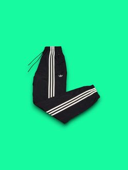Adidas Originals 3 Stripe Nylon Track Pants XS Black Trefoil Anke Zip