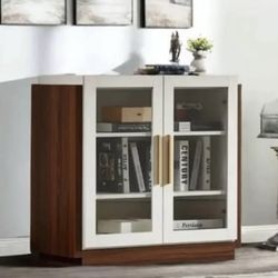 Modern Sideboard Buffet Storage Cabinet With Glass Doors 
