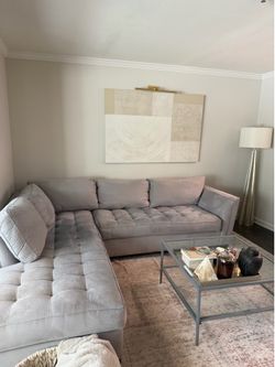 Rooms To Go Sectional Sofa – Modern Light Gray Velvet – Excellent Condition