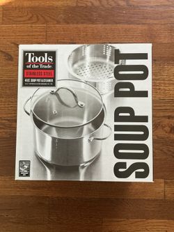 🎄🎁 New Stainless Steel 4qt Soup Pot w/ Steamer Basket-  Tools of the Trade