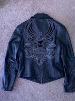 Harley Davison Women’s Medium ISIS Eagle Black Leather Jacket Mint Condition