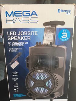 New Mega Bass Tzumi Led Jobsite Speaker FM Radio USB Tf Card Aux-in Remote Mic