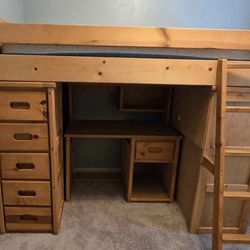 Twin Bunk Bed With Drawers And Movable Desk