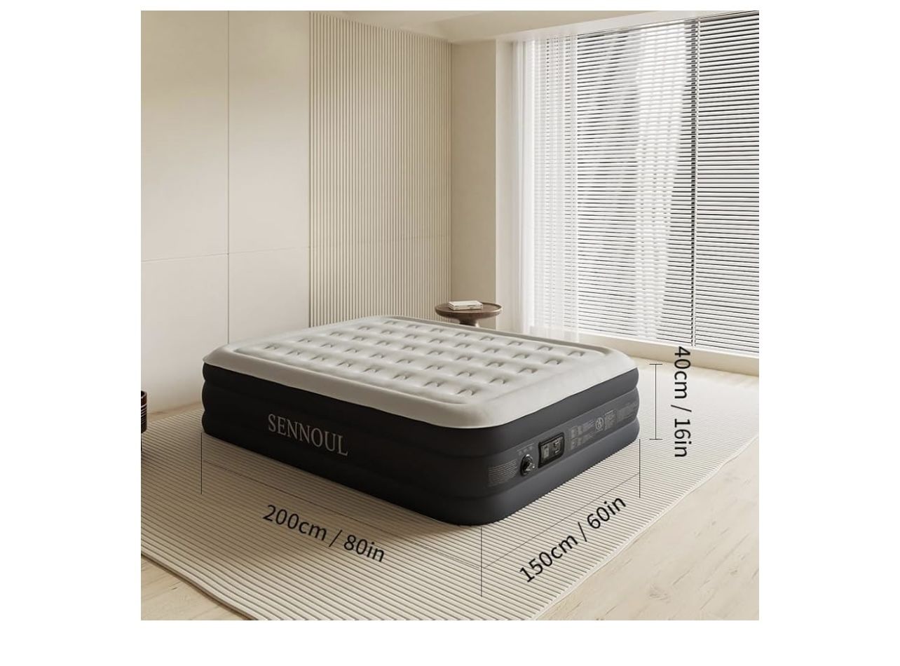 Air Mattress Queen with Built in Pump - 2 Mins Quick Self Inflatable,16"/650lbs Max Blow Up Bed, All Night Stability No Lost Air，No Peculiar Smell for
