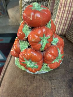 Antique Majolica Tomatoes In Basket / Italy