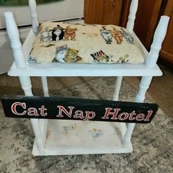 Cat Napper/ Bunk Bed! Wooden! Cat food cans as feet! 