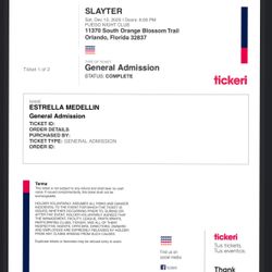 Vendo 2 boletos 🎫 Para Slayter 