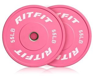 RITFIT Pink Weight Plates, 2 Inch Olympic Barbell Weight Plate, Bumper Plates With Steel Insert, Pink Weights for Gym and Home