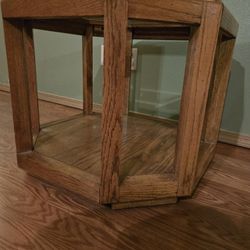 Oak End Table with Glass Top 
