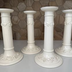 Wedgwood Embossed Queensware 8 1/4” Candlesticks, Set Of 4