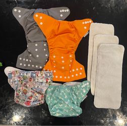 Anmababy 4-Pack Cloth Reusable Diapers with 3 Inserts – Like New  Description: Like-new Anmababy cloth diaper set. Only used a few times and in excell